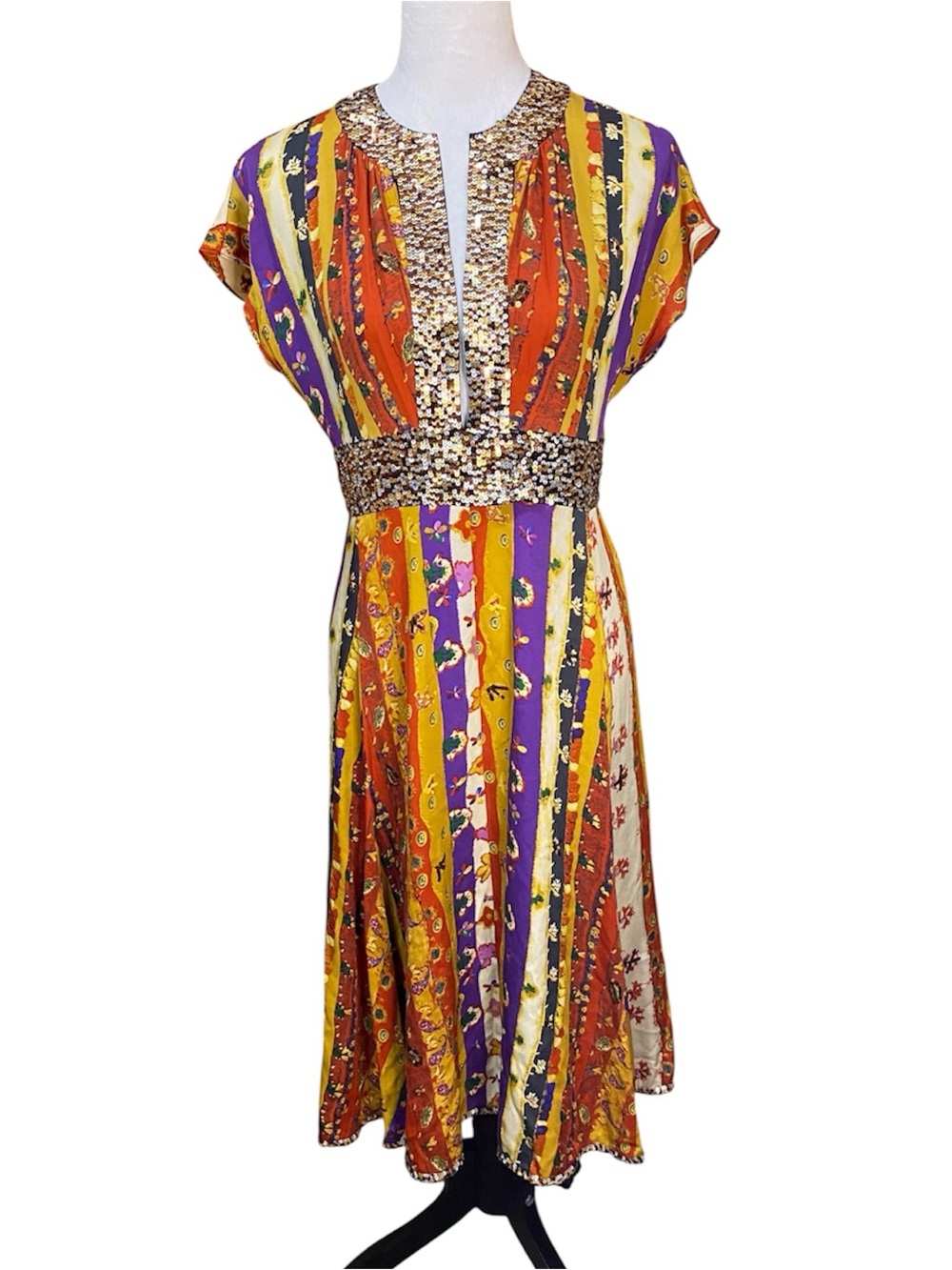 DVF Diane von Furstenberg A-line Dress Silk
Sequin Multicolor Deep V Neck